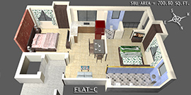 Flat C - 700.80sq.ft.